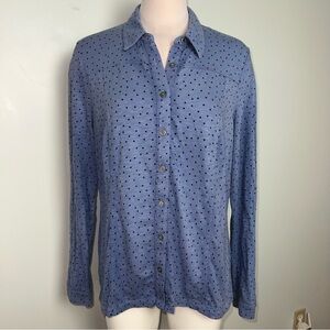 Boden Blue Polka Dot Button Front Shirt Women’s US 12P Cotton Long Sleeve Top